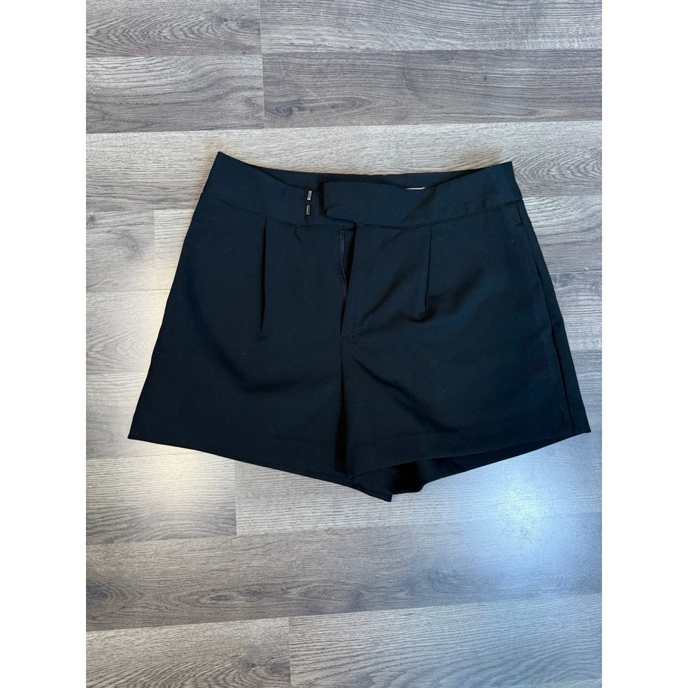 A New Day Black Pleated High Rise Dress Shorts Women Size 8 Stretch Workwear